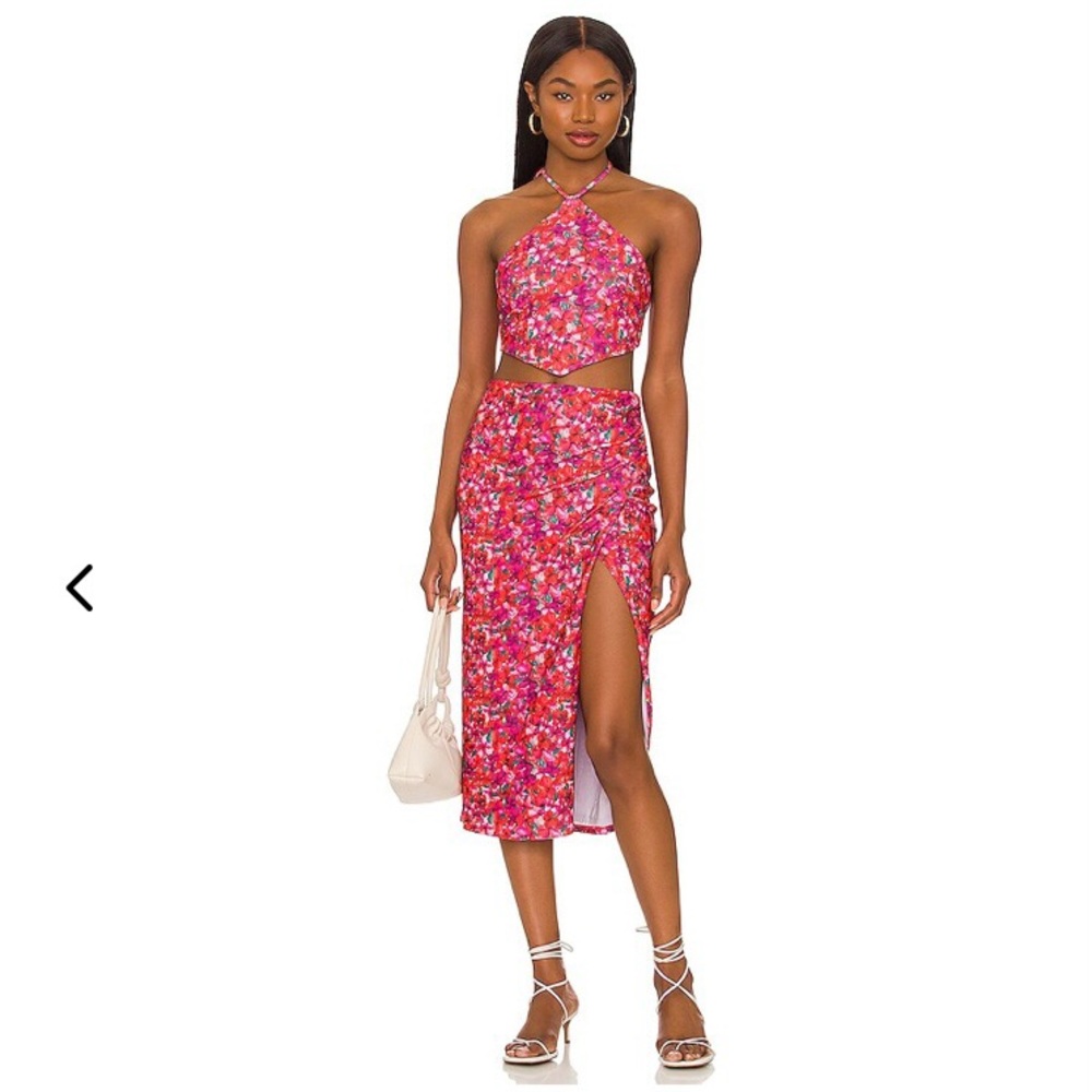 Lovers and Friends Lana Midi Skirt and Handkerchief Halter Crop Top Set Small